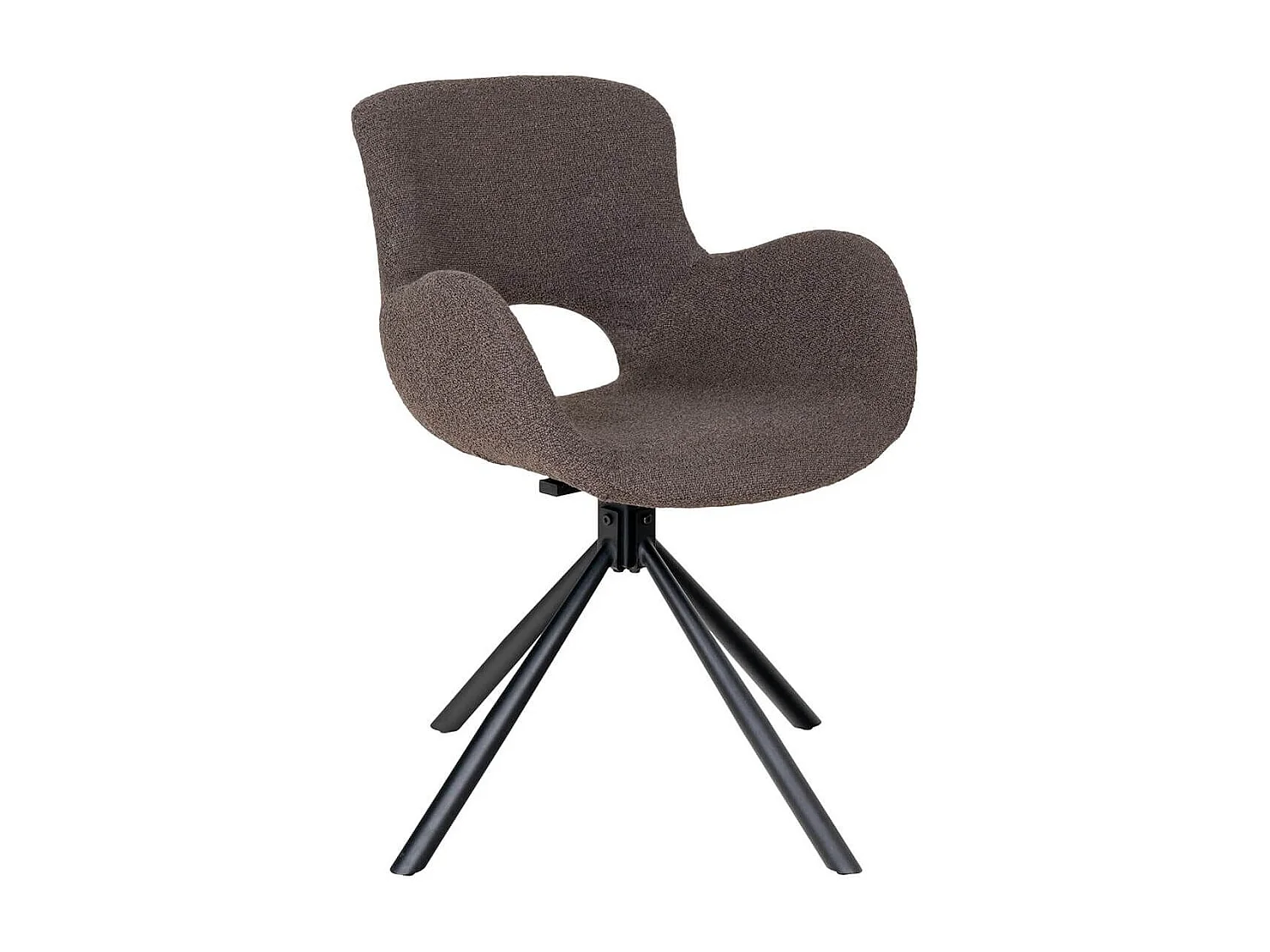 HERMOS - Lot de 2 Fauteuils de Table Tissu Bouclé Taupe Pied Pivotant Métal Noir