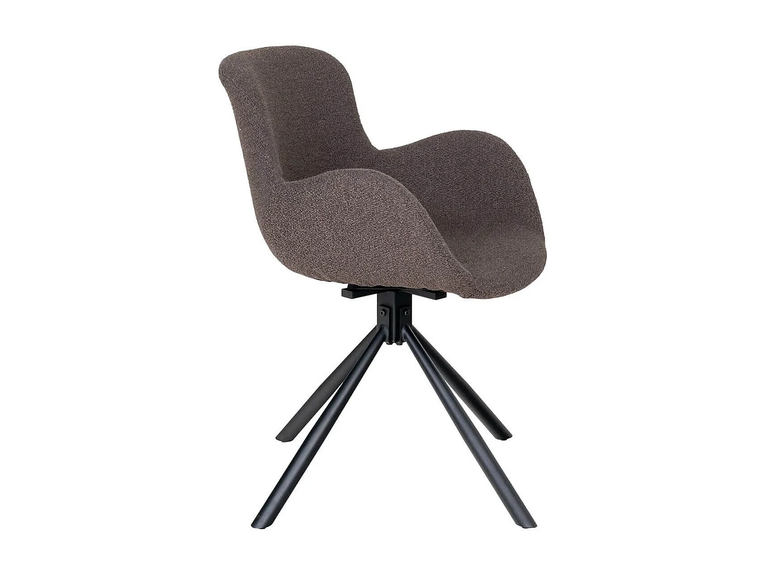 HERMOS - Lot de 2 Fauteuils de Table Tissu Bouclé Taupe Pied Pivotant Métal Noir