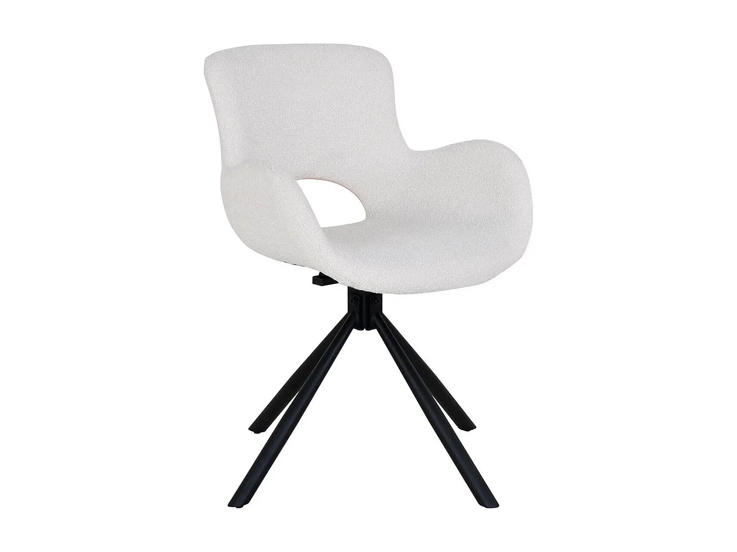 HERMOS - Lot de 2 Fauteuils de Table Tissu Bouclé Blanc Pied Pivotant Métal Noir