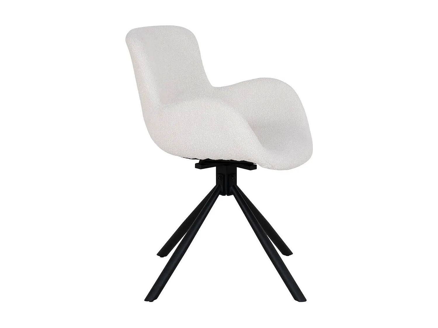HERMOS - Lot de 2 Fauteuils de Table Tissu Bouclé Blanc Pied Pivotant Métal Noir