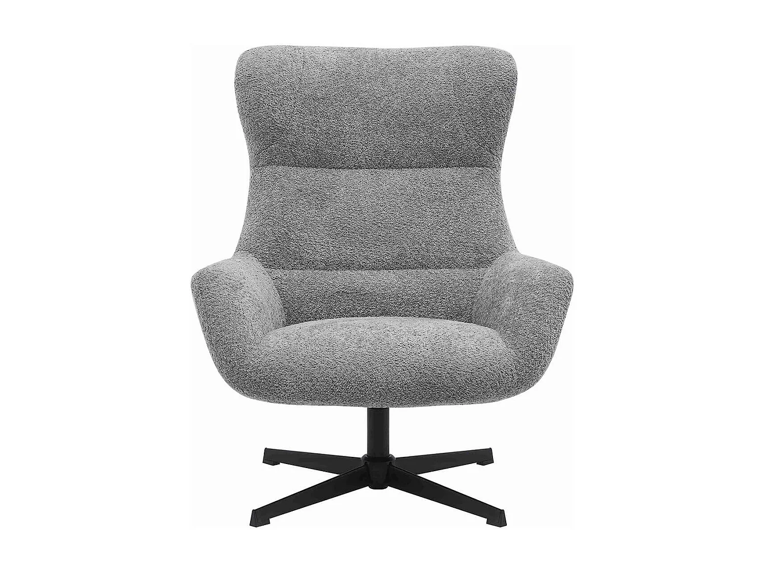 BORIS - Fauteuil Tissu Peluche Gris Pied Pivotant Métal Noir