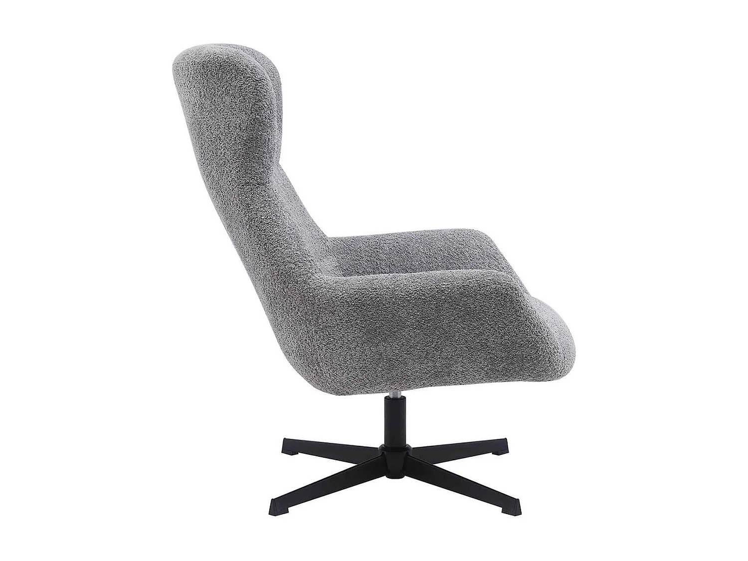 BORIS - Fauteuil Tissu Peluche Gris Pied Pivotant Métal Noir