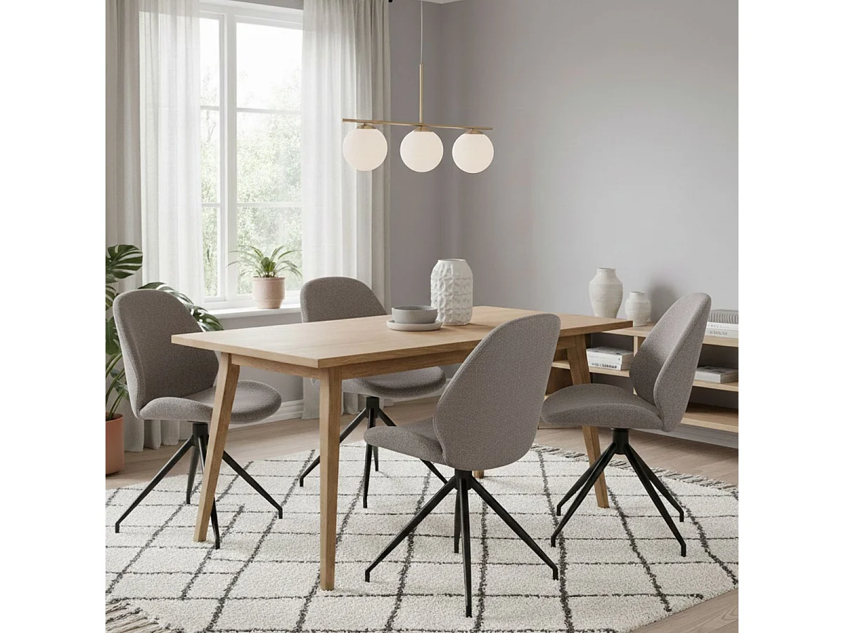 GAYA - Lot de 2 Chaises Incurvées Pivotantes Tissu Chiné Taupe