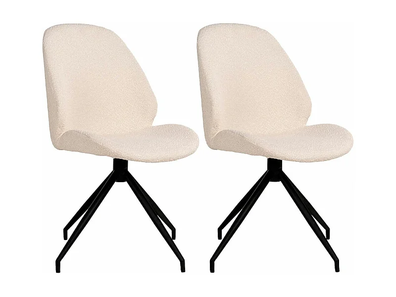 GAYA - Lot de 2 Chaises Incurvées Pivotantes Tissu Chiné Ivoire