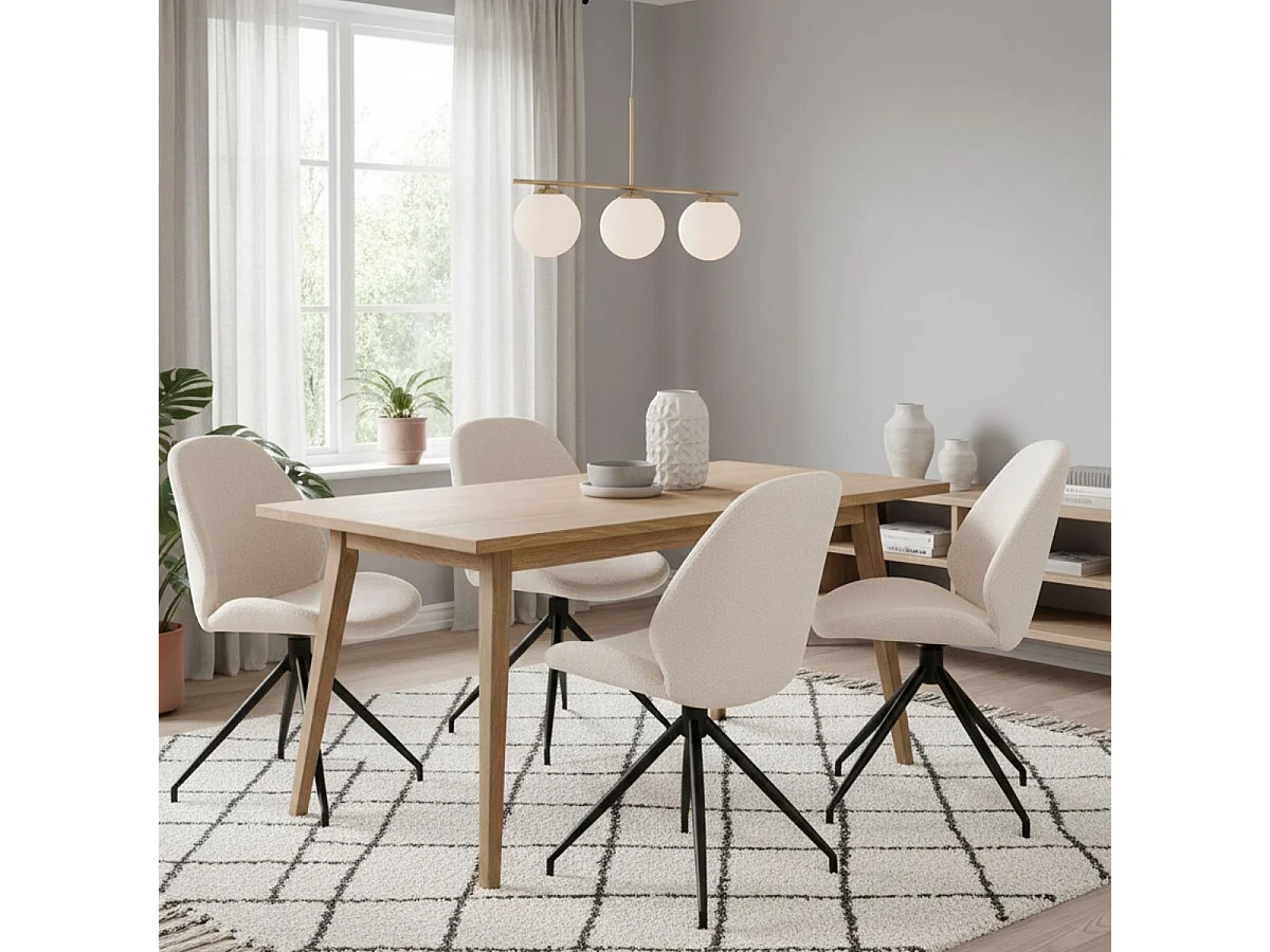 GAYA - Lot de 2 Chaises Incurvées Pivotantes Tissu Chiné Ivoire