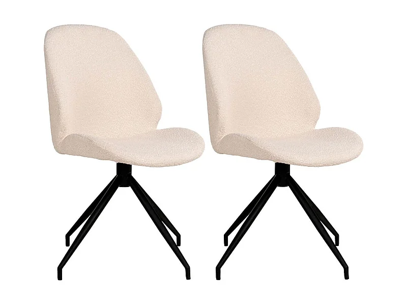GAYA - Lot de 2 Chaises Incurvées Pivotantes Tissu Chiné Ivoire
