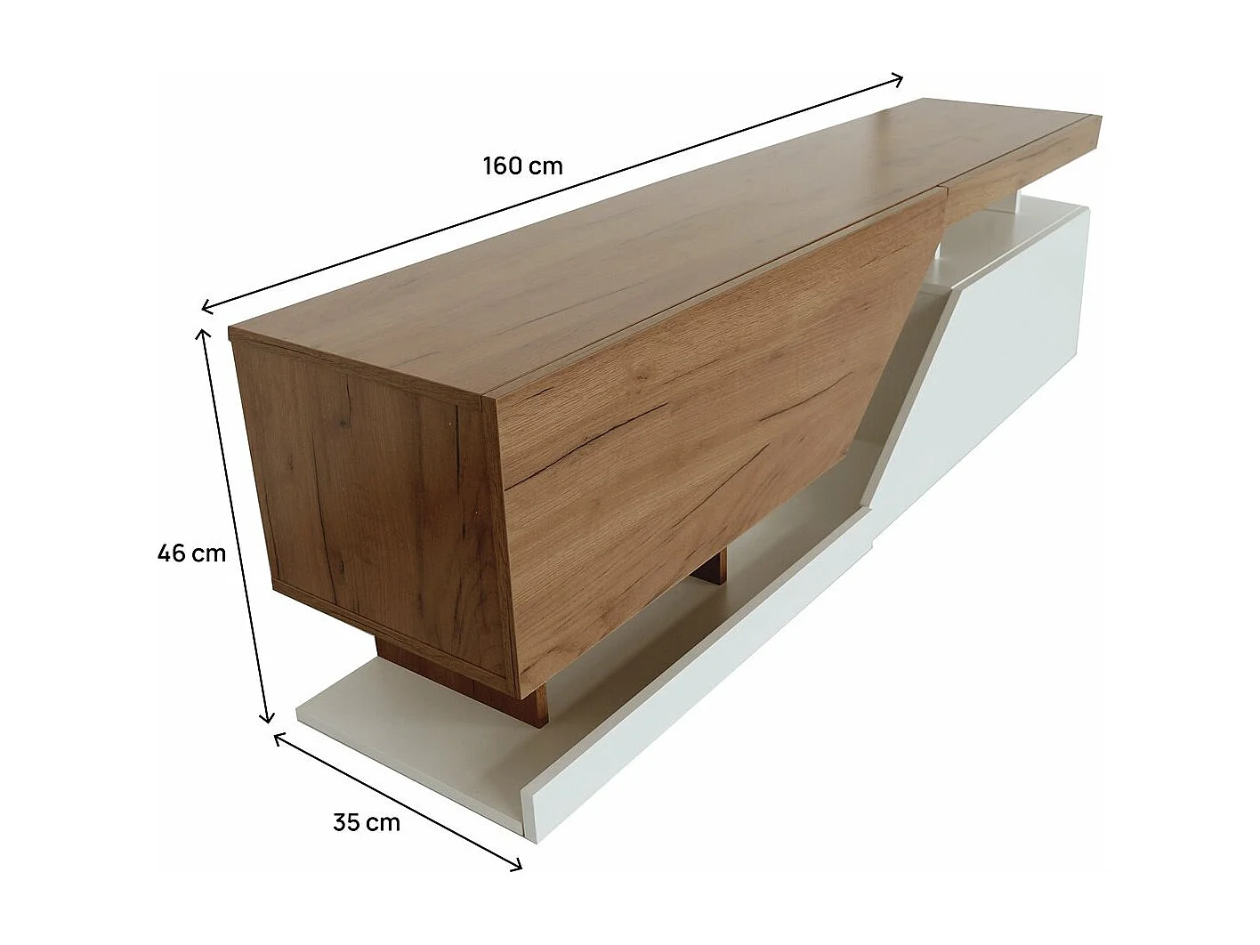 Meuble TV "Ceelias" - 160 x 46 x 35 cm - Blanc/Marron Foncé