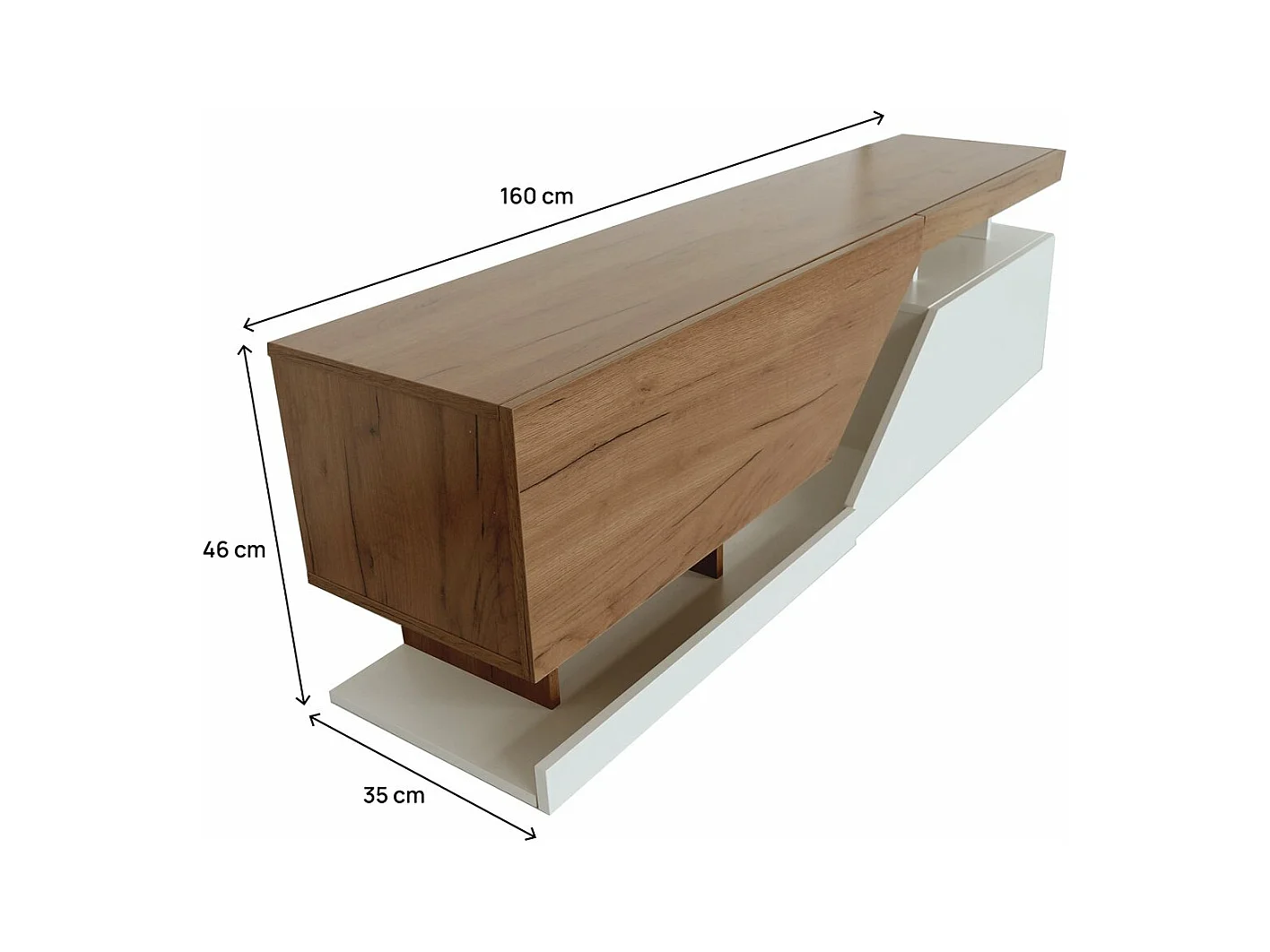 Mueble para TV "Ceelias" - 160 x 35 x 46 cm - Blanco/Marrón oscuro