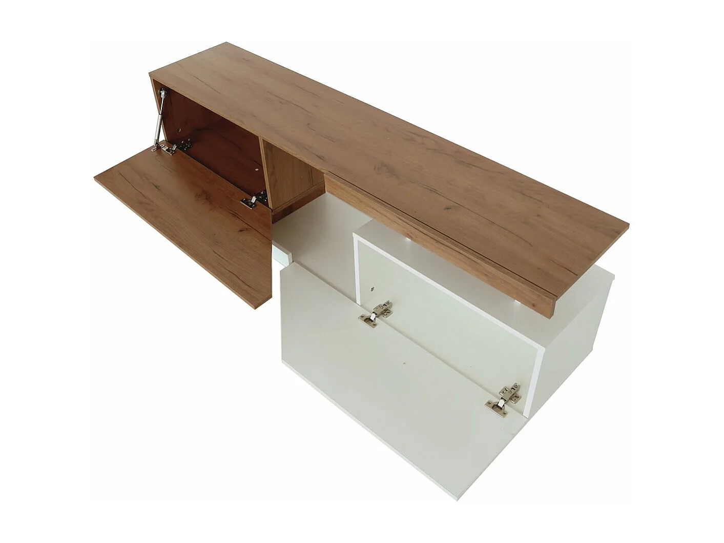 Meuble TV "Ceelias" - 160 x 46 x 35 cm - Blanc/Marron Foncé