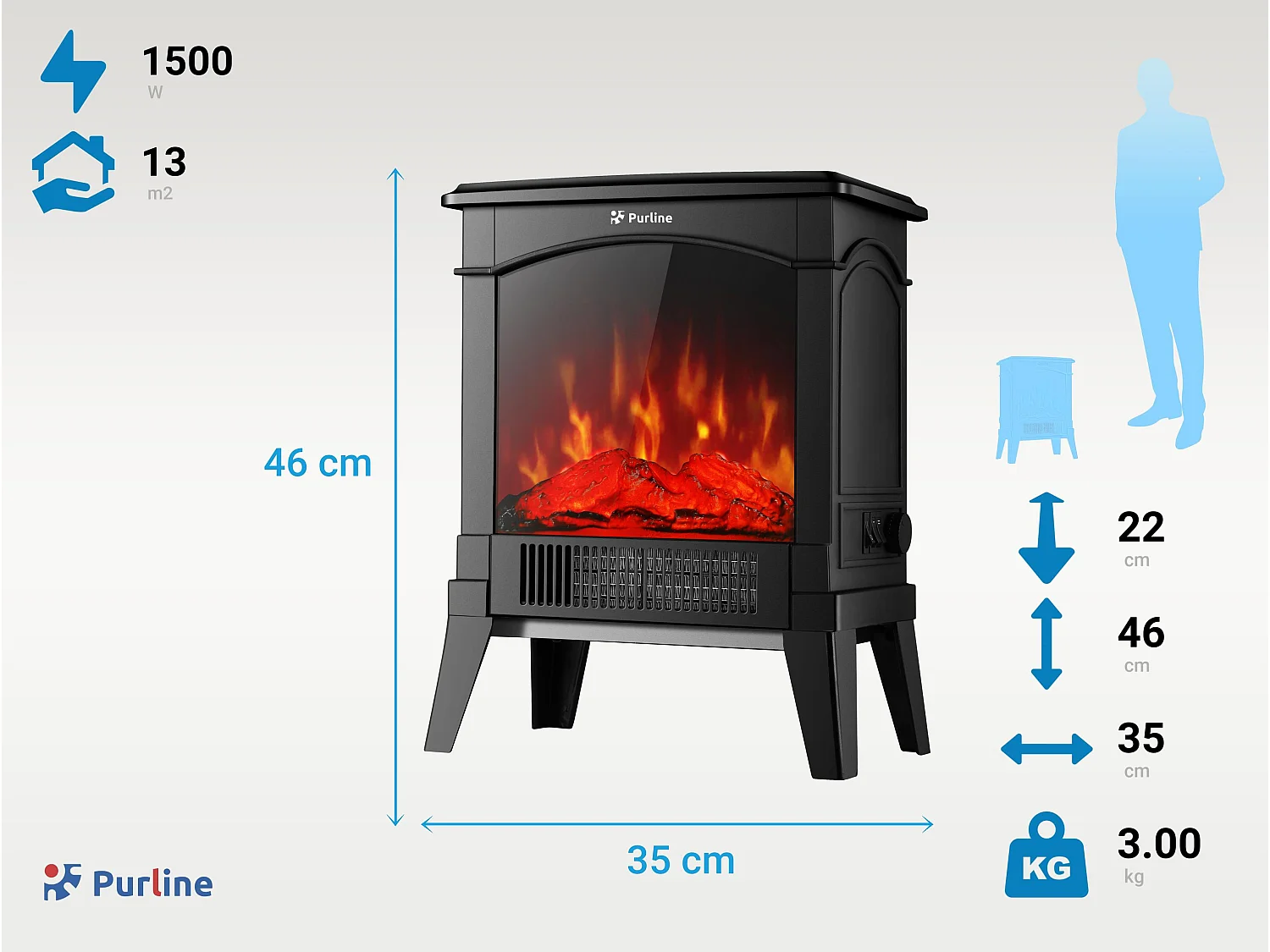 Cheminée électrique compacte sur pied 1500 W