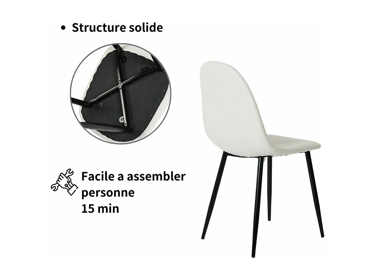 URBAN MEUBLE Ensemble table et 4 chaises de salle à manger effet bois et pieds noirs Fontana KD 80cm Oak+CHARLTON FABRIC BEIGE BLACK LEG