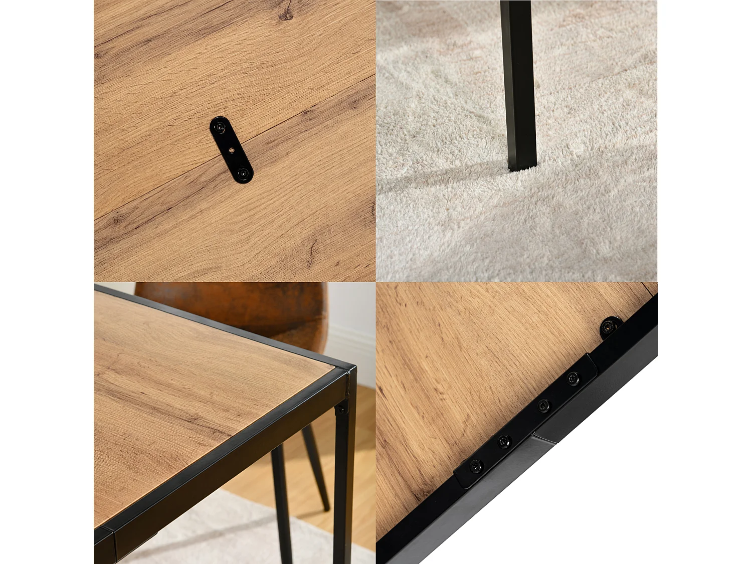 URBAN MEUBLE Ensemble repas style industriel 1 table et 4 chaises en métal noir et suédine marron