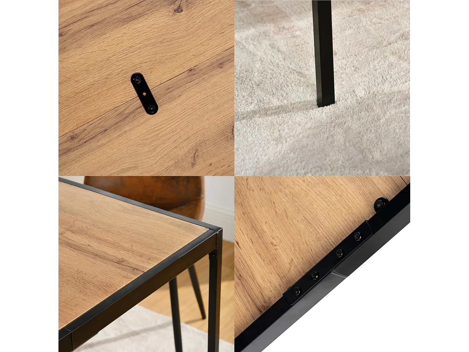 URBAN MEUBLE Ensemble repas style industriel 1 table et 4 chaises en métal noir et suédine marron