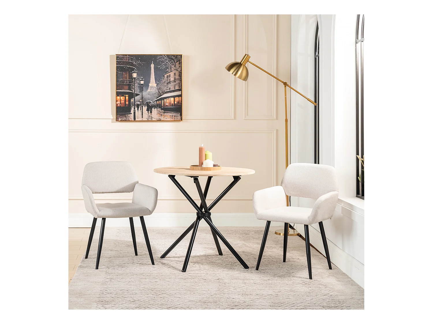 URBAN MEUBLE Ensemble table et 2 chaises de salle à manger style moderne FONTANA KD 80CM OAK+MAYFAIR BEIGE