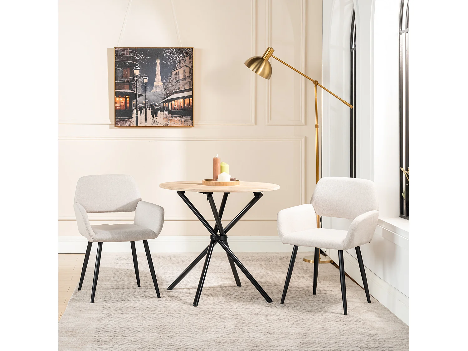 URBAN MEUBLE Ensemble table et 2 chaises de salle à manger style moderne FONTANA KD 80CM OAK+MAYFAIR BEIGE