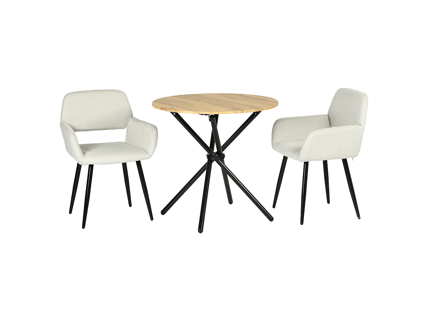 URBAN MEUBLE Ensemble table et 2 chaises de salle à manger style moderne FONTANA KD 80CM OAK+MAYFAIR BEIGE
