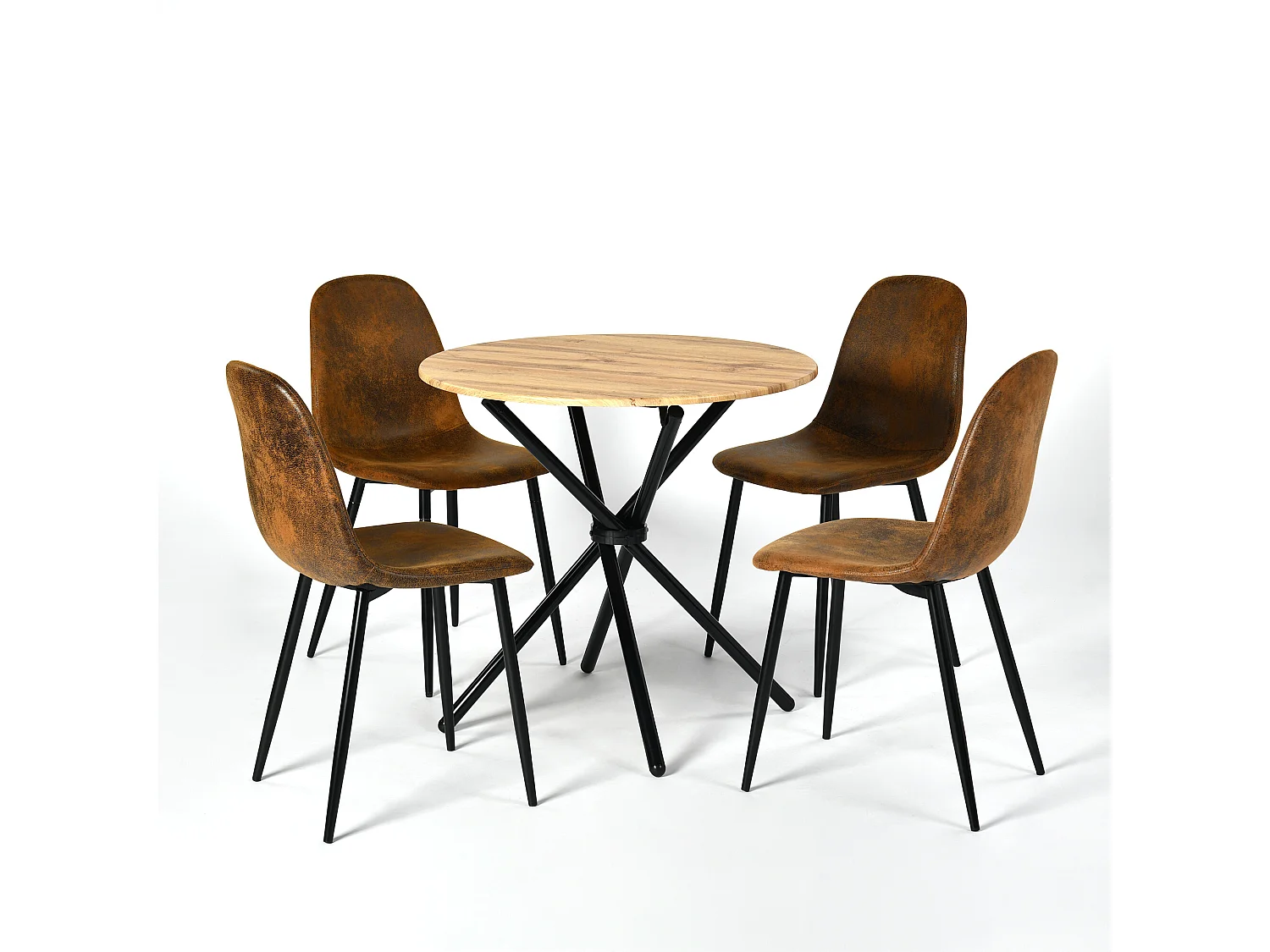URBAN MEUBLE Ensemble table et 4 chaises de salle à manger style vintage rétro effet bois Fontana KD 80cm Dark+CHARLTON SUEDE BROWN S FRXZ