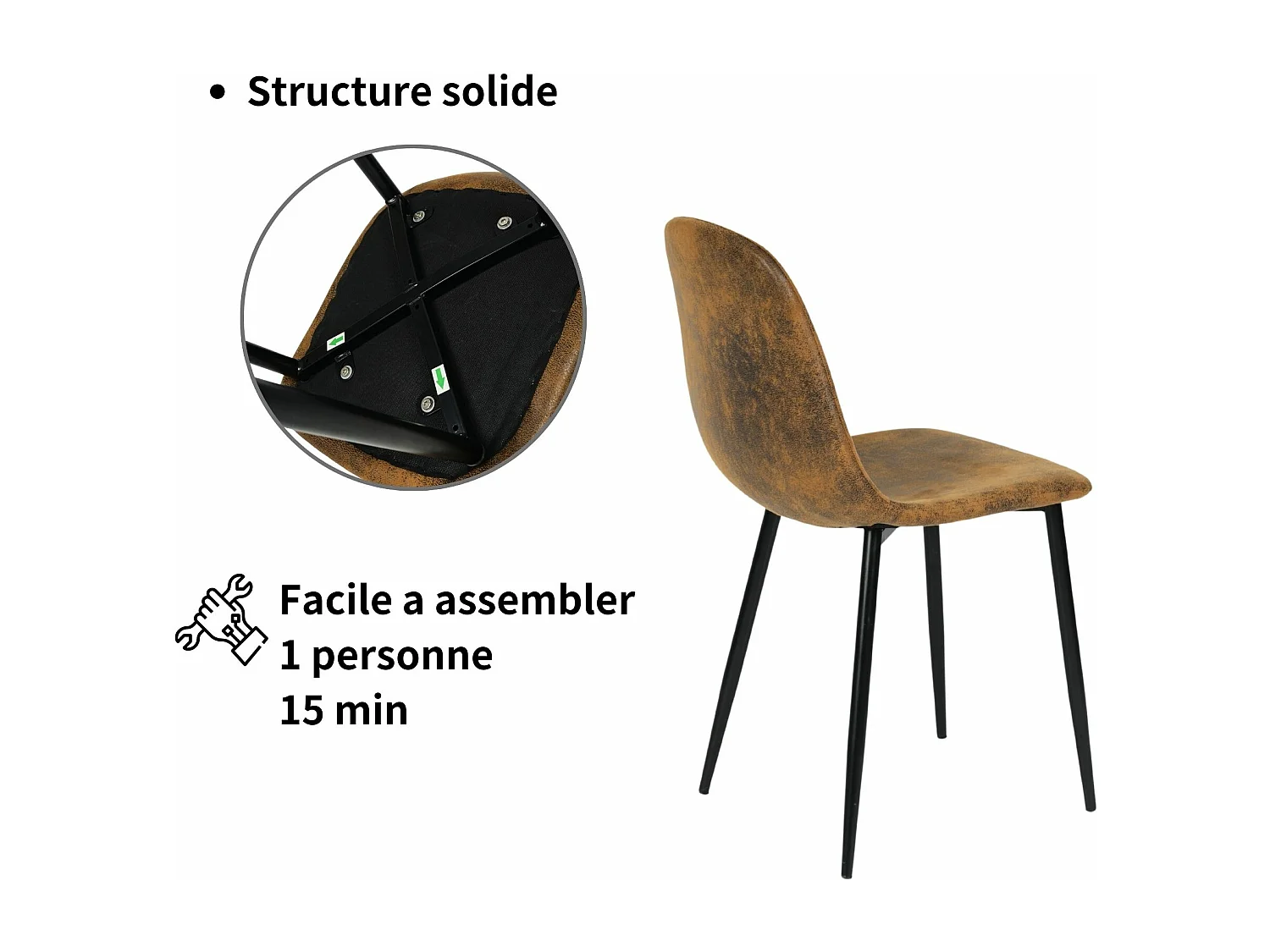 URBAN MEUBLE Ensemble table et 4 chaises de salle à manger style vintage rétro effet bois Fontana KD 80cm Dark+CHARLTON SUEDE BROWN S FRXZ