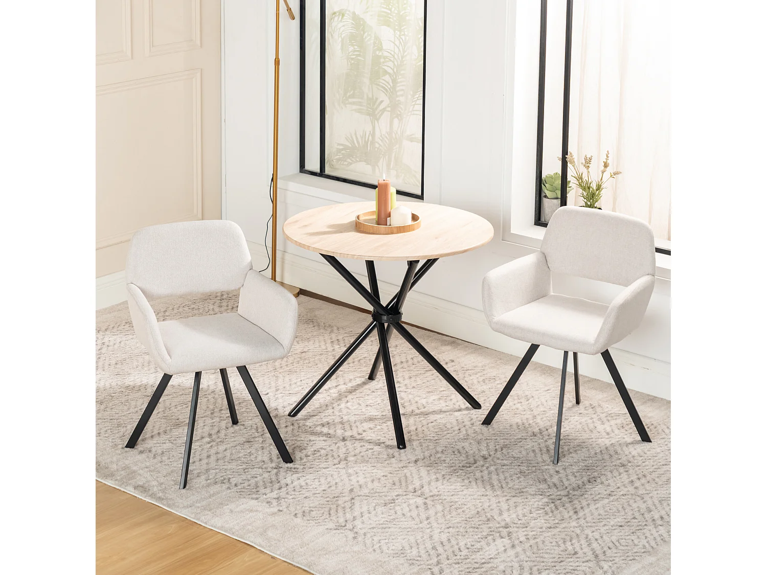 URBAN MEUBLE Ensemble table et 2 pivotantes chaises de salle à manger style moderne FONTANA KD 80CM OAK+CALIFORNIA KD BEIGE SWIVEL