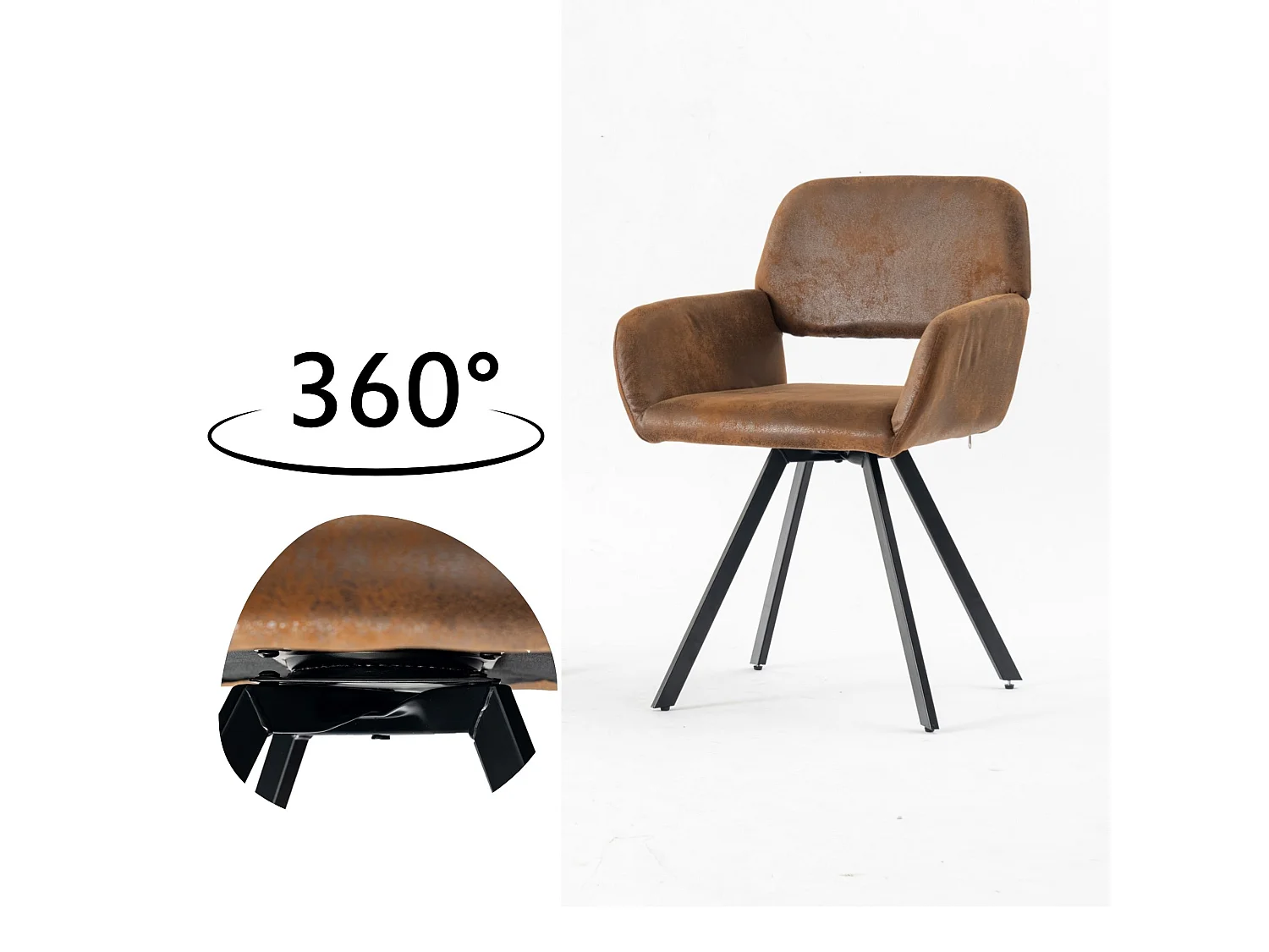 URBAN MEUBLE Ensemble table et 2 pivotantes chaises de salle à manger style industriel FONTANA KD 80CM DARK+CALIFORNIA KD SUEDE BROWN SWIVEL