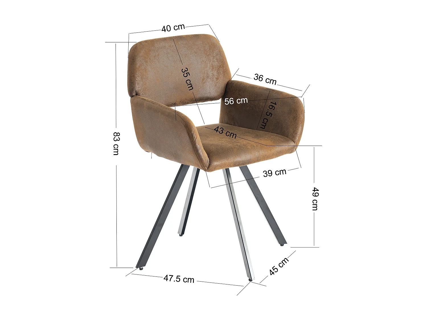 URBAN MEUBLE Ensemble table et 2 pivotantes chaises de salle à manger style industriel FONTANA KD 80CM DARK+CALIFORNIA KD SUEDE BROWN SWIVEL