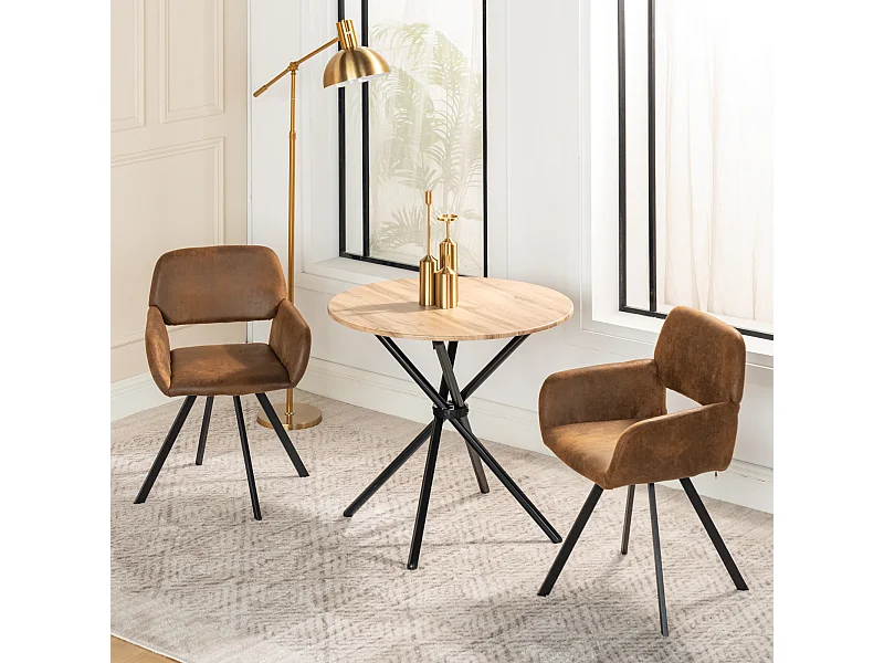 URBAN MEUBLE Ensemble table et 2 pivotantes chaises de salle à manger style industriel FONTANA KD 80CM DARK+CALIFORNIA KD SUEDE BROWN SWIVEL