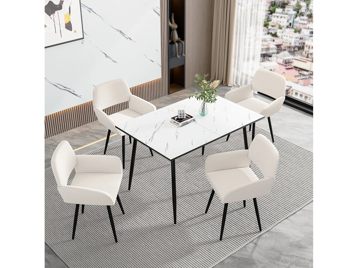 URBAN MEUBLE Lot de 2 chaises de salle à manger scandinaves tissu beige pieds noirs