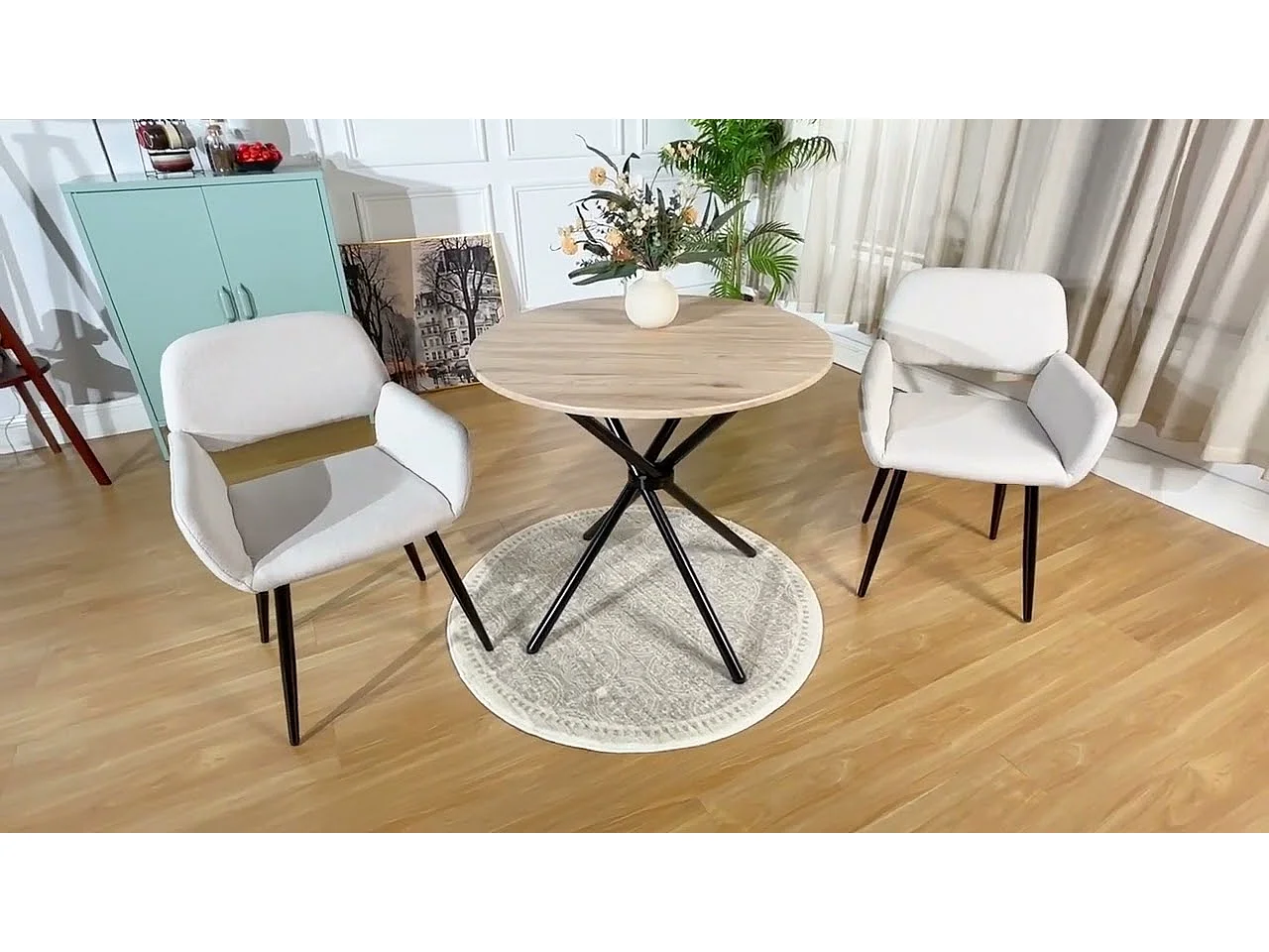 URBAN MEUBLE Lot de 2 chaises de salle à manger scandinaves tissu beige pieds noirs