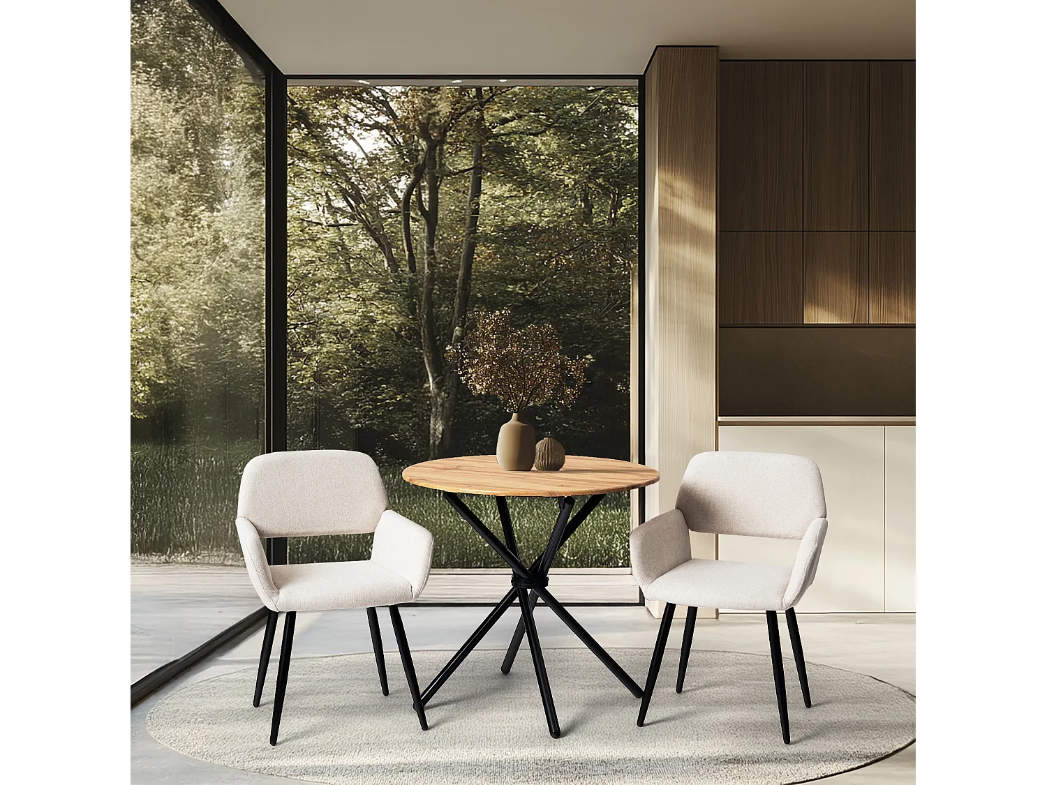 URBAN MEUBLE Lot de 2 chaises de salle à manger scandinaves tissu beige pieds noirs
