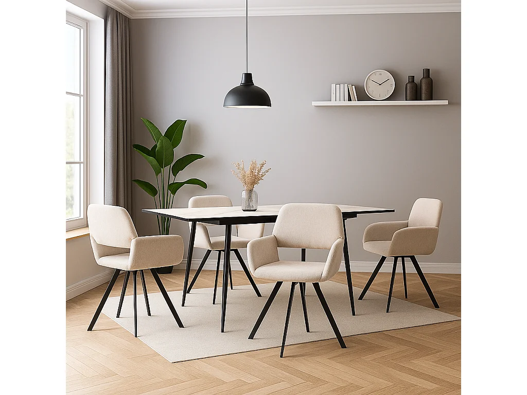 URBAN MEUBLE Lot de 2 chaises de salle à manger scandinaves rotative tissu beige