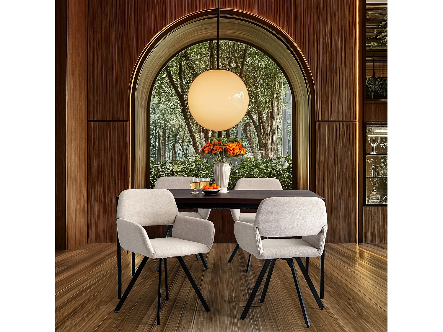 URBAN MEUBLE Lot de 2 chaises de salle à manger scandinaves rotative tissu beige