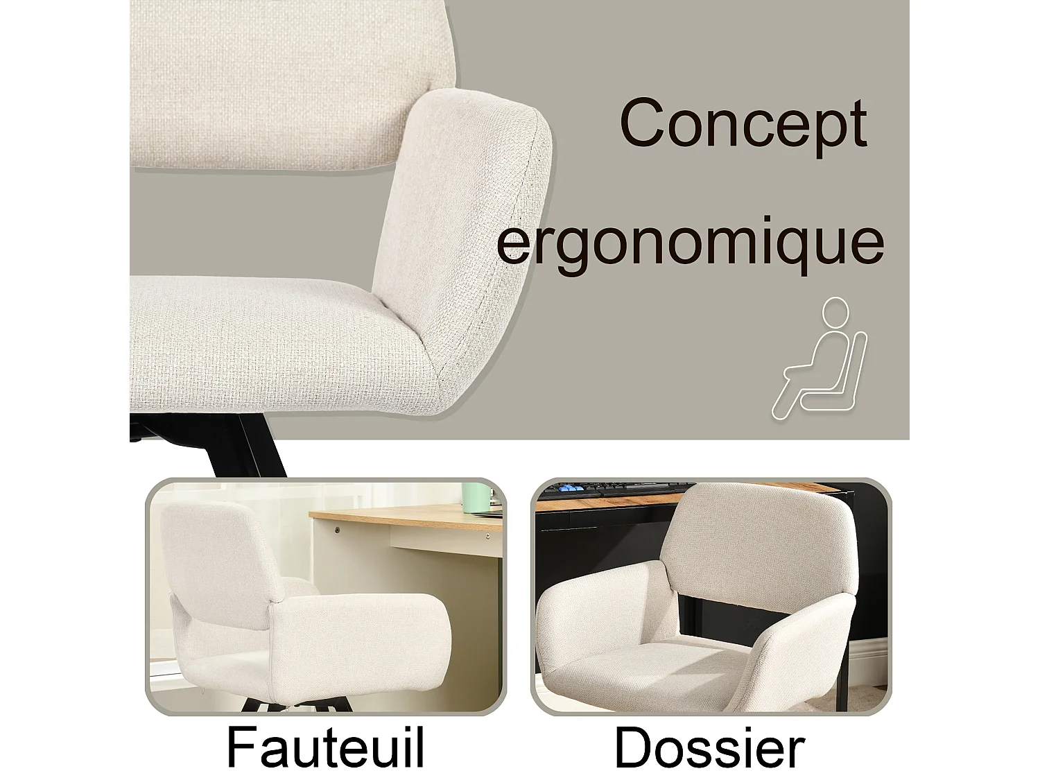 URBAN MEUBLE Lot de 2 chaises de salle à manger scandinaves rotative tissu beige