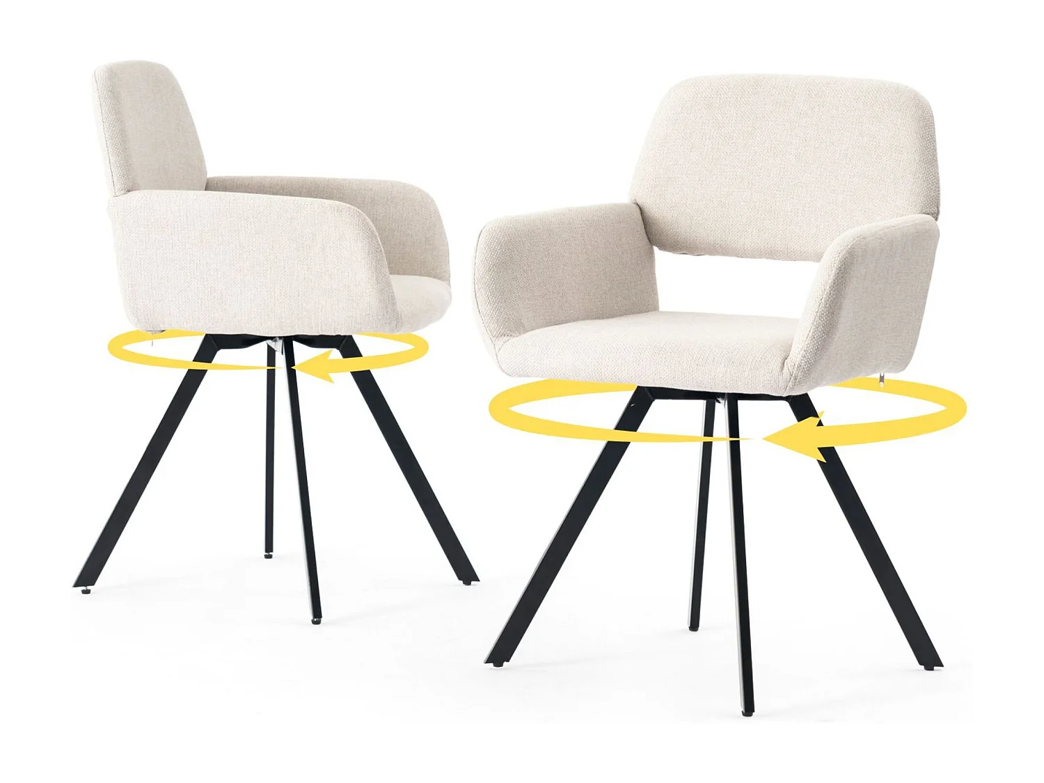 URBAN MEUBLE Lot de 2 chaises de salle à manger scandinaves rotative tissu beige