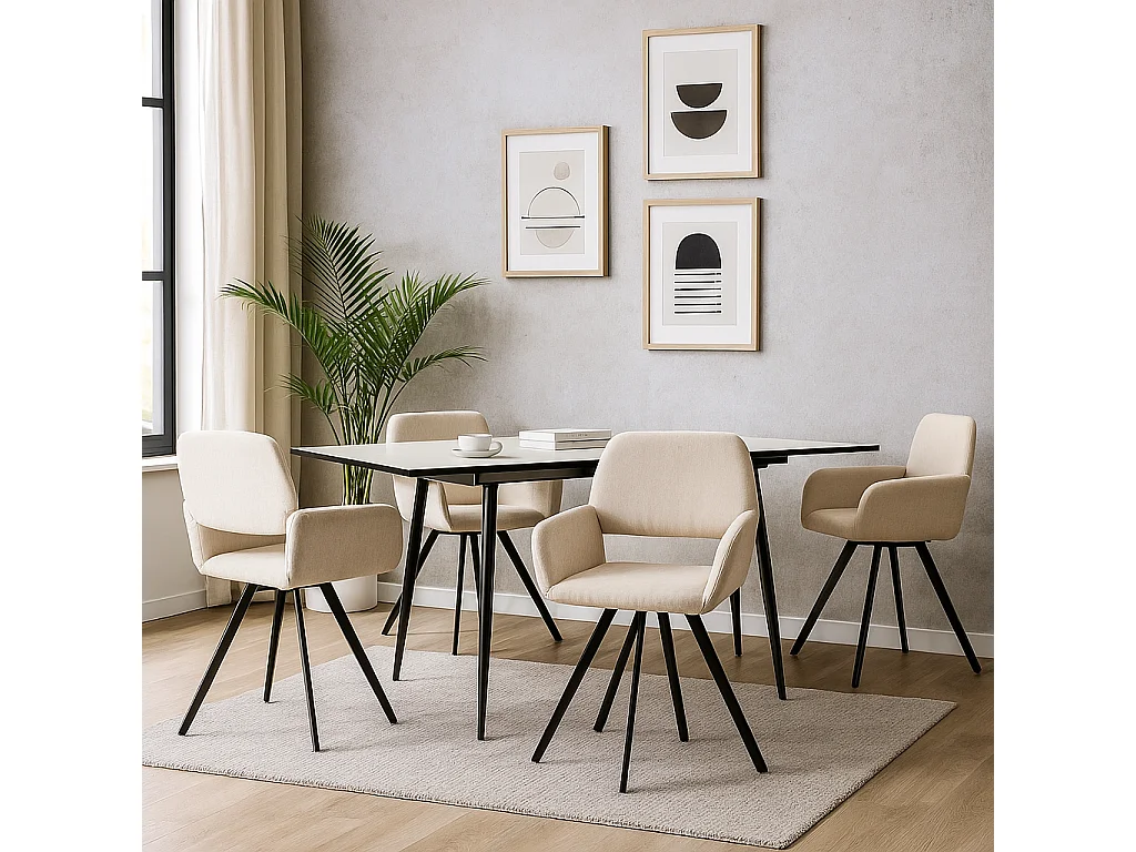 URBAN MEUBLE Lot de 2 chaises de salle à manger scandinaves rotative tissu beige