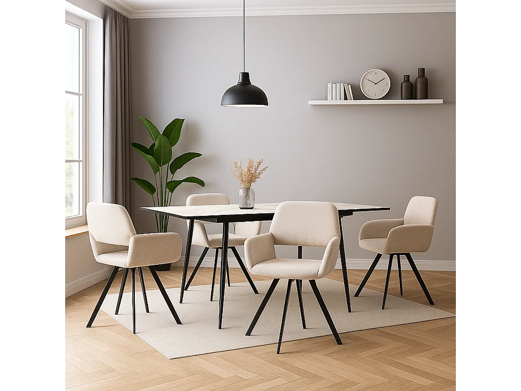 URBAN MEUBLE Lot de 2 chaises de salle à manger scandinaves rotative tissu beige