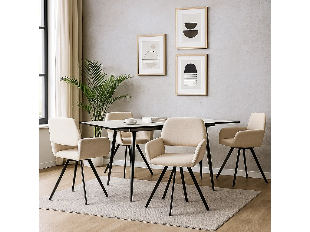 URBAN MEUBLE Lot de 2 chaises de salle à manger scandinaves rotative tissu beige