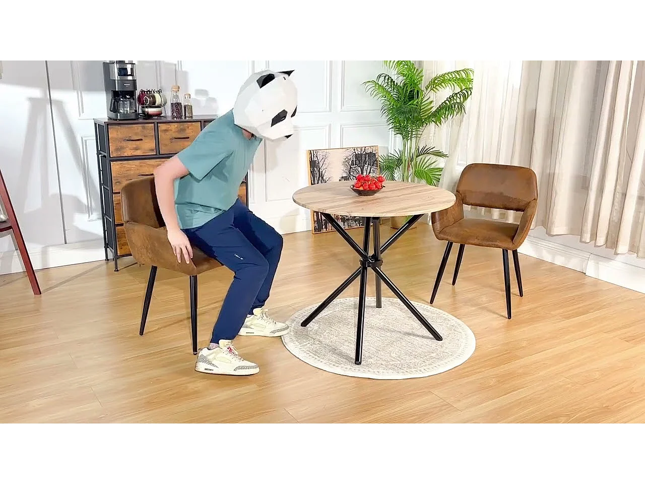 URBAN MEUBLE Lot de 2 chaises de salle à manger style industriel tissu marron rétro pieds noirs MAYFAIR SUEDE BROWN