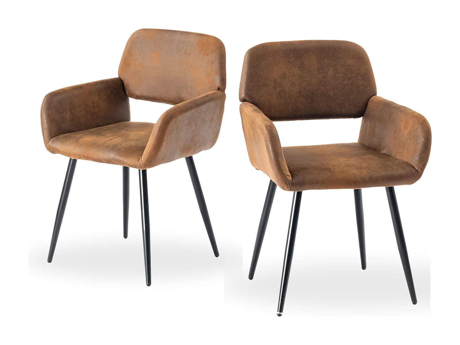 URBAN MEUBLE Lot de 2 chaises de salle à manger style industriel tissu marron rétro pieds noirs MAYFAIR SUEDE BROWN