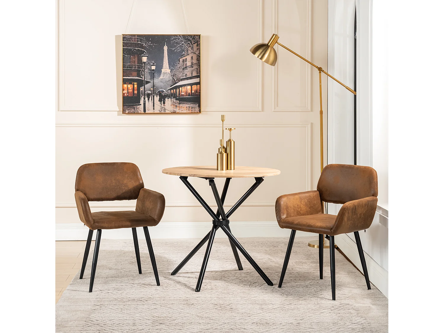 URBAN MEUBLE Lot de 2 chaises de salle à manger style industriel tissu marron rétro pieds noirs MAYFAIR SUEDE BROWN