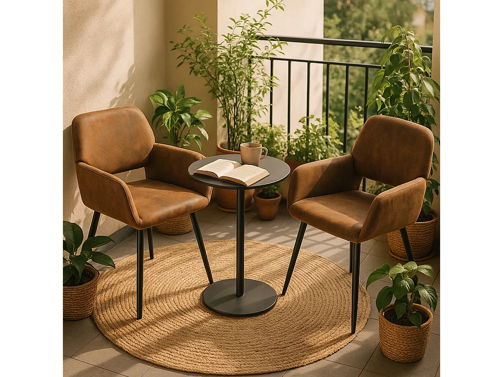 URBAN MEUBLE Lot de 2 chaises de salle à manger style industriel tissu marron rétro pieds noirs MAYFAIR SUEDE BROWN