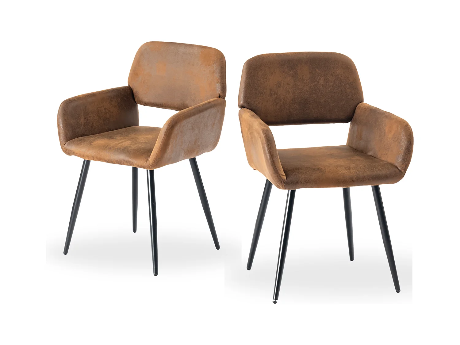 URBAN MEUBLE Lot de 2 chaises de salle à manger style industriel tissu marron rétro pieds noirs MAYFAIR SUEDE BROWN