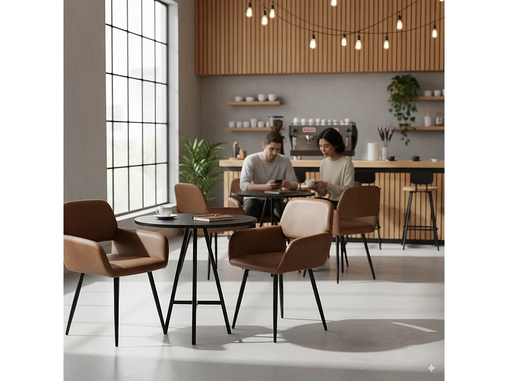 URBAN MEUBLE Lot de 2 chaises de salle à manger style industriel tissu marron rétro pieds noirs MAYFAIR SUEDE BROWN