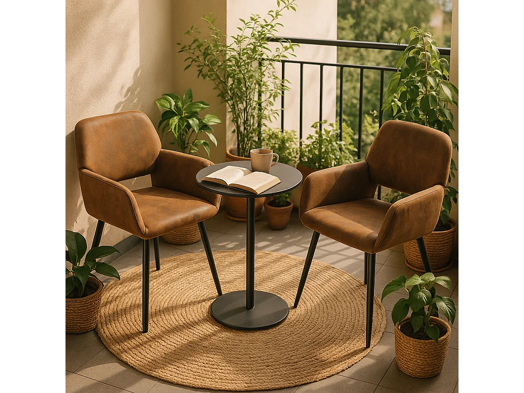 URBAN MEUBLE Lot de 2 chaises de salle à manger style industriel tissu marron rétro pieds noirs MAYFAIR SUEDE BROWN