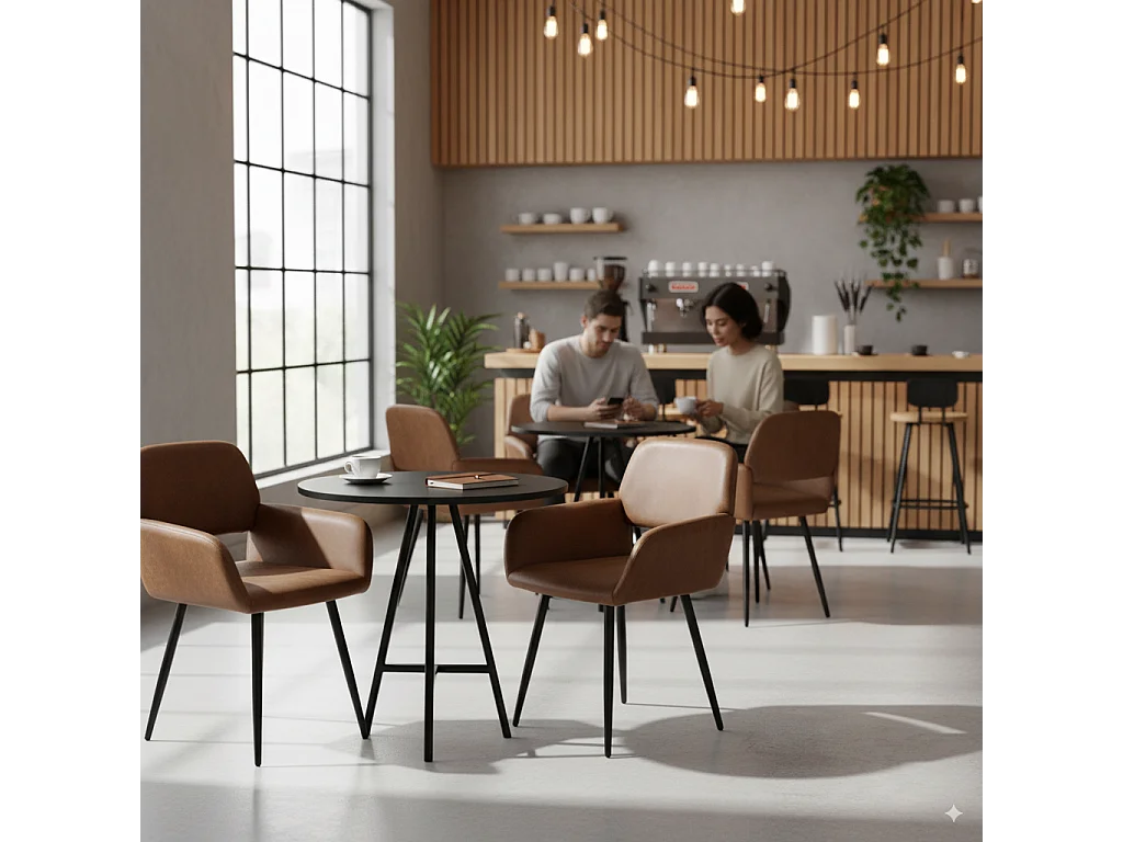 URBAN MEUBLE Lot de 2 chaises de salle à manger style industriel tissu marron rétro pieds noirs MAYFAIR SUEDE BROWN