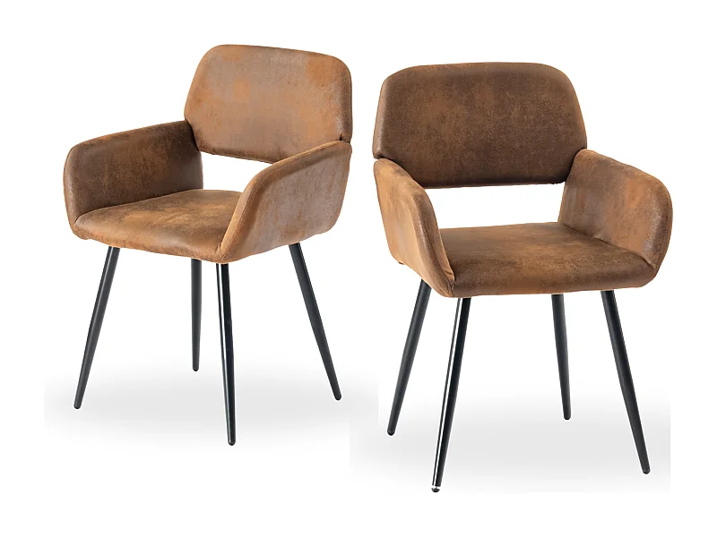 URBAN MEUBLE Lot de 2 chaises de salle à manger style industriel tissu marron rétro pieds noirs MAYFAIR SUEDE BROWN