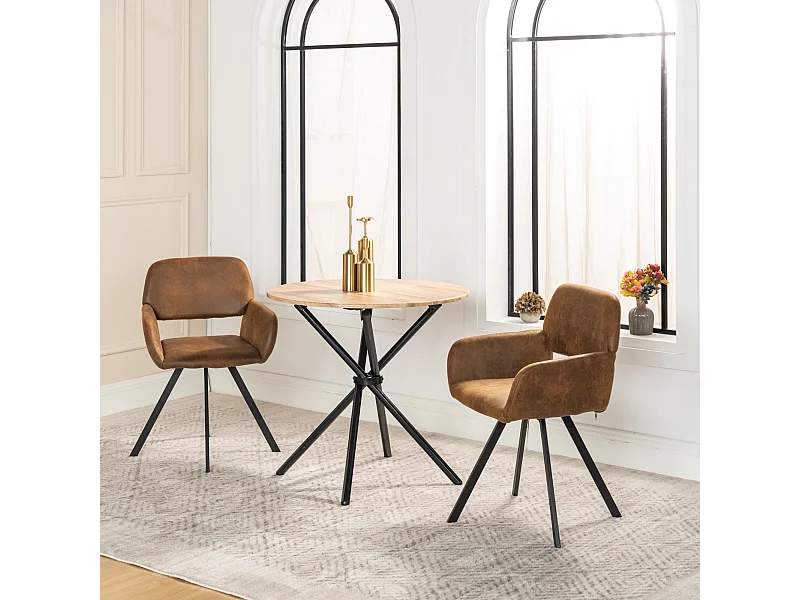 URBAN MEUBLE Lot de 2 chaises de salle à manger vintage rotative tissu suède marron