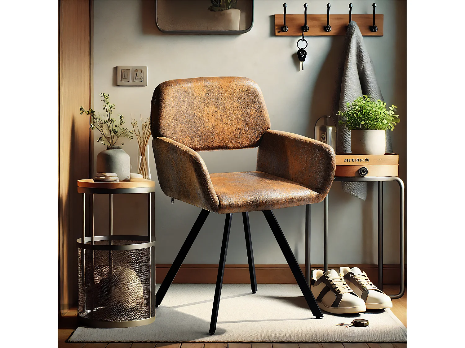 URBAN MEUBLE Lot de 2 chaises de salle à manger vintage rotative tissu suède marron