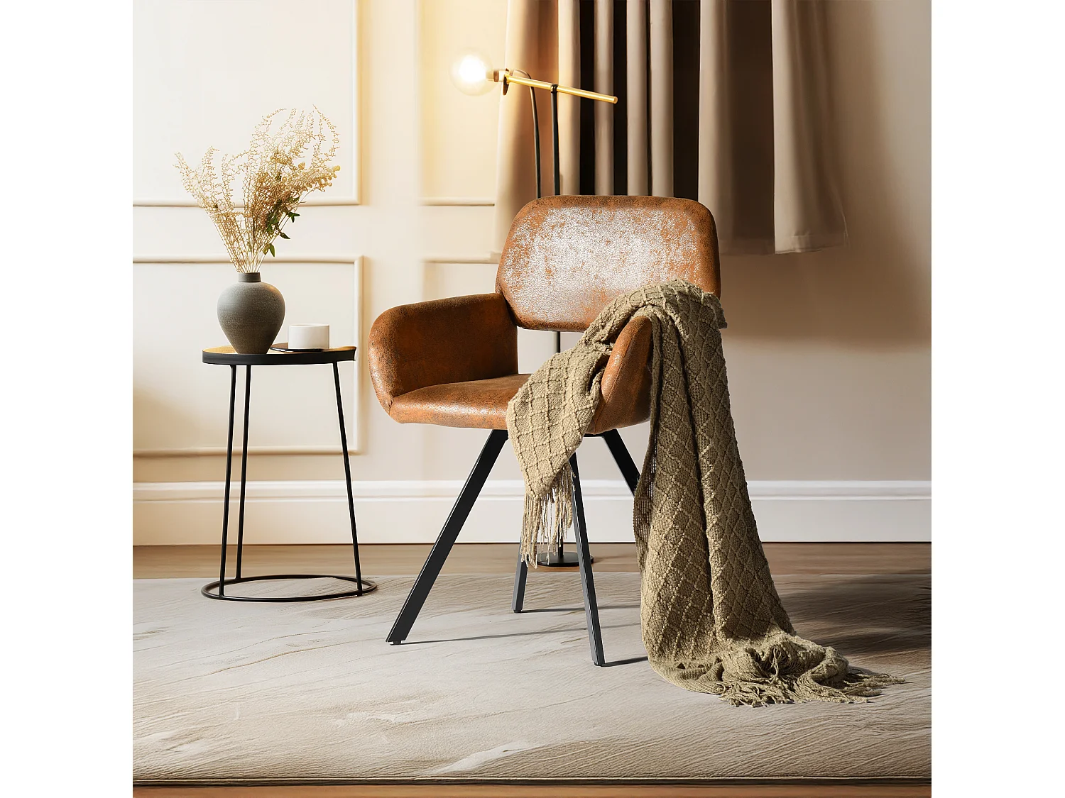 URBAN MEUBLE Lot de 2 chaises de salle à manger vintage rotative tissu suède marron