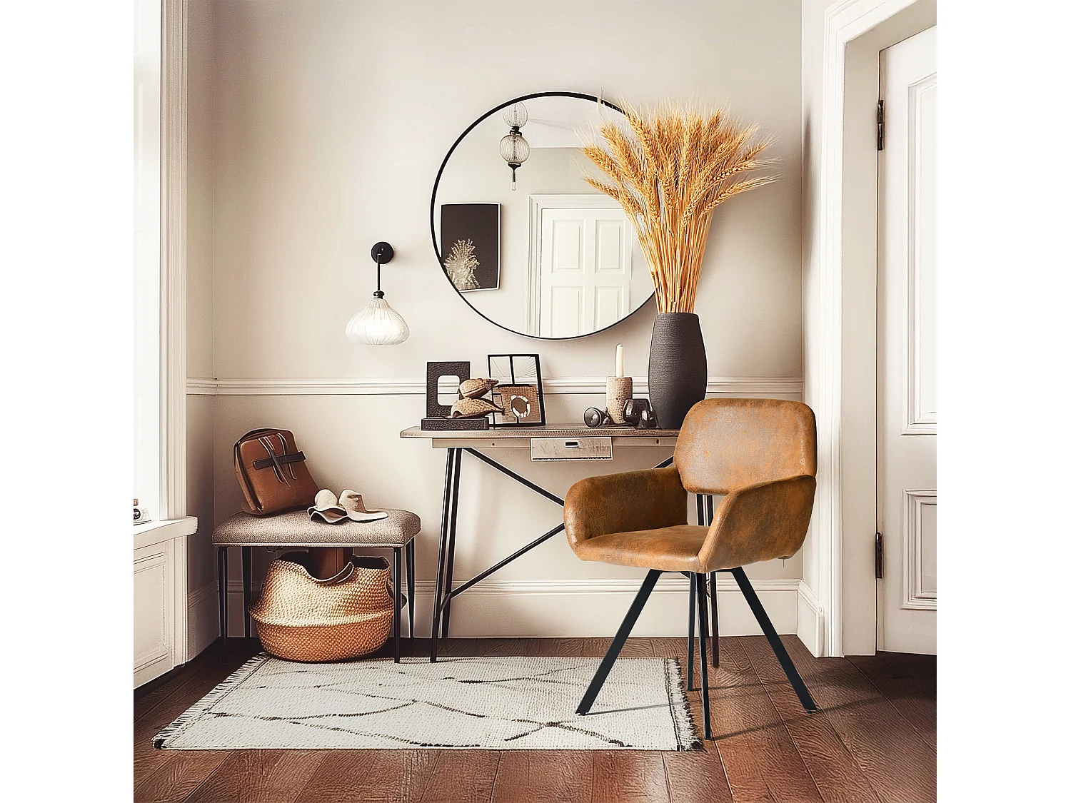 URBAN MEUBLE Lot de 2 chaises de salle à manger vintage rotative tissu suède marron