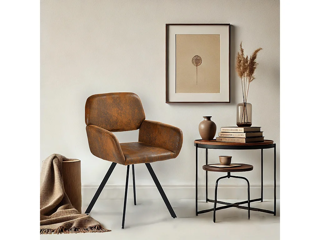 URBAN MEUBLE Lot de 2 chaises de salle à manger vintage rotative tissu suède marron